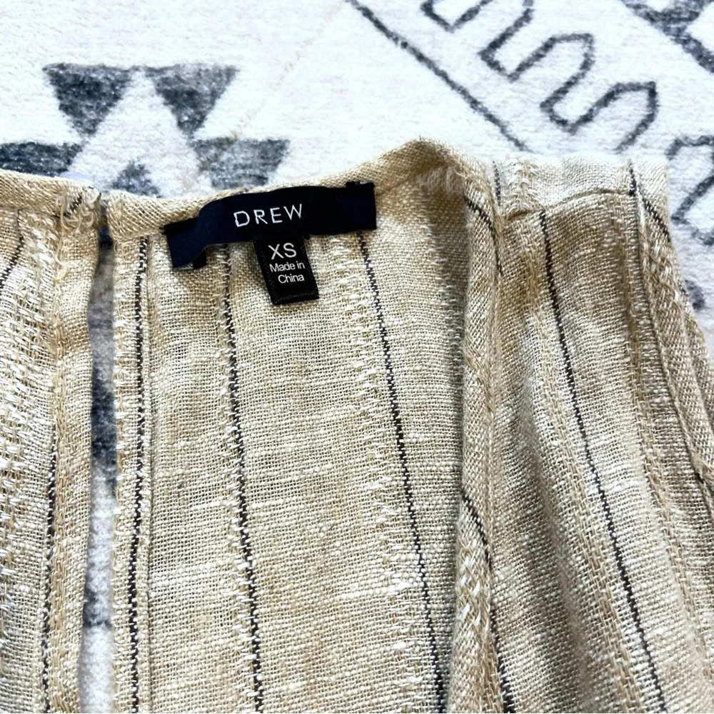DREW x Anthropologie Striped Khaki Linen Blend Cropped Jumpsuit XS